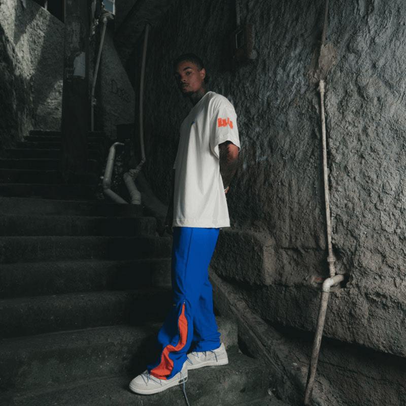 CALÇA TACTEL STARBELM AZUL COM LARANJA